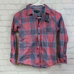 Ocean Current Boys Small Red/Blue Plaid Long Roll Tab Sleeve Button Down Shirt